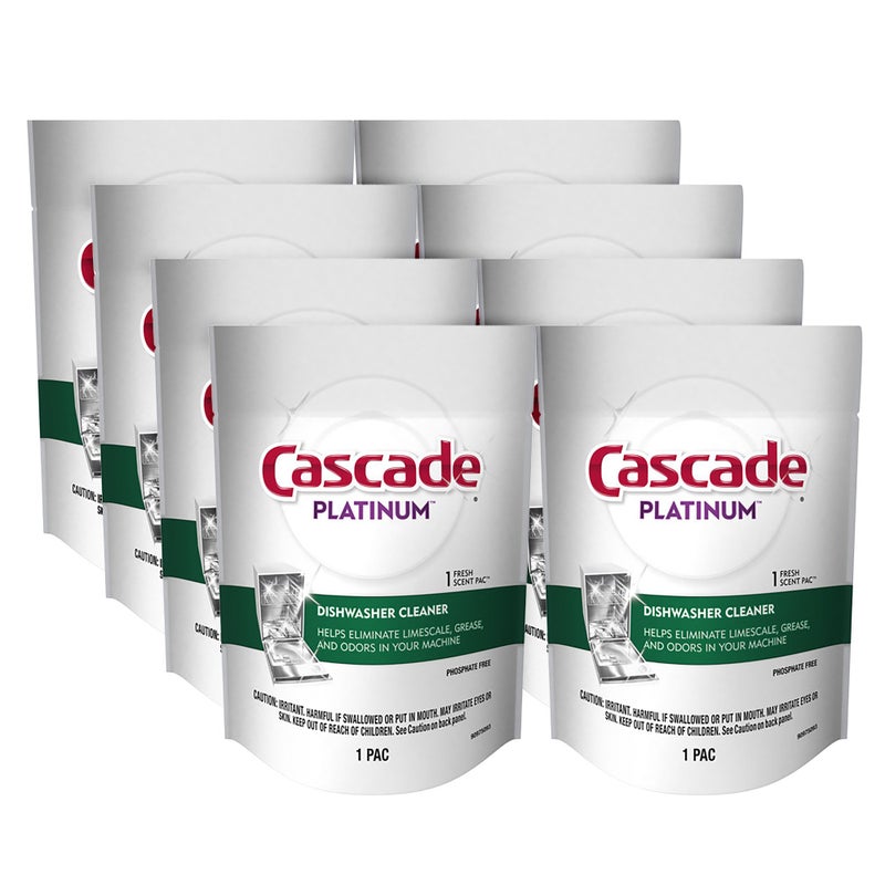 Cascade Platinum Dishwasher Cleaner Pods Fresh Scent, 1 Count (8 Pack) - Image 1